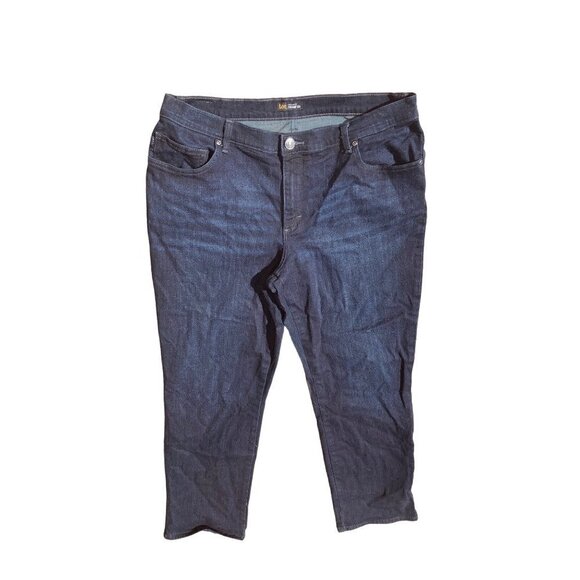 Lee Jeans Women's 16 Medium Relaxed Fit Straight Leg Mid-Rise Stretch Dark Wash - Picture 1 of 9